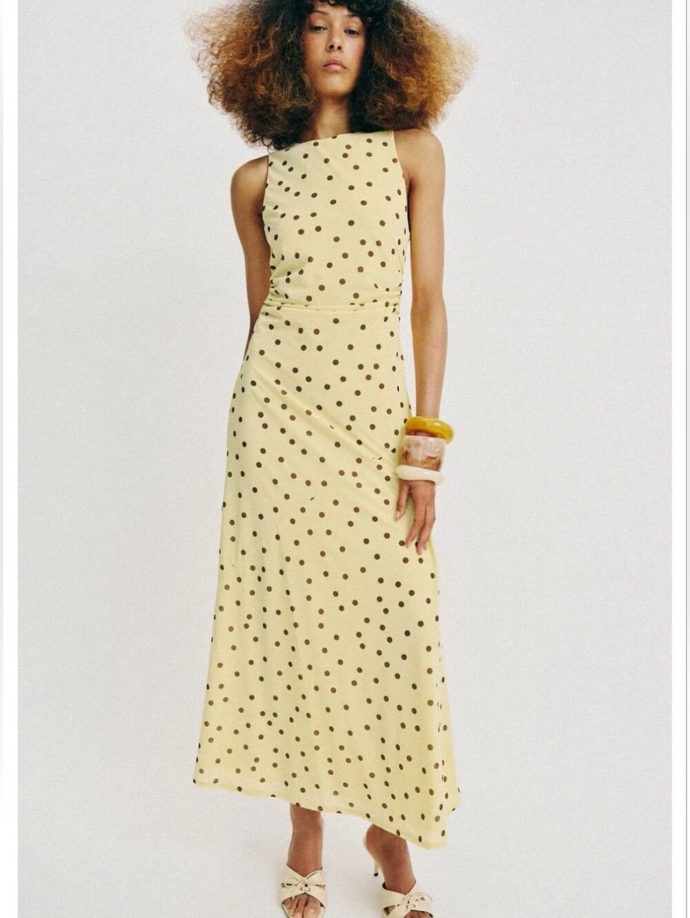 ZARA FLOWY POLKA DOT DRESS YELLOW NWT - Picture 6 of 11